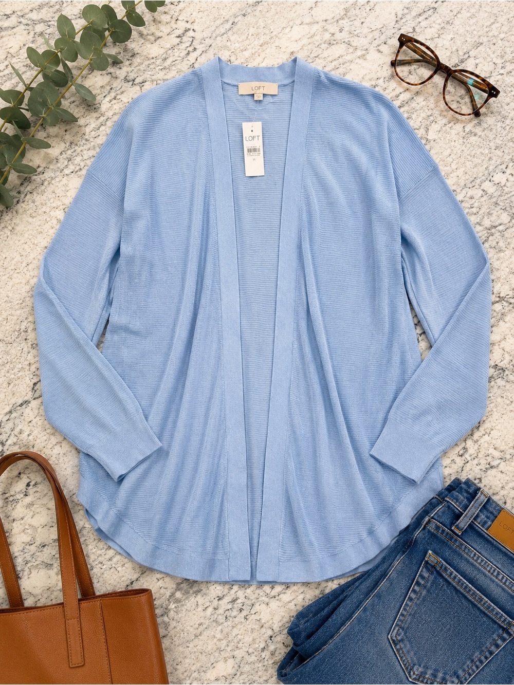 NWT LOFT Blue Open Front Lightweight Cardigan Medium
